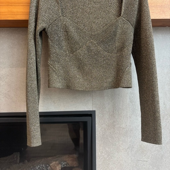 STAUD Cerro Long Sleeve Metallic Knit Sweater Top, Size L - Picture 4 of 12